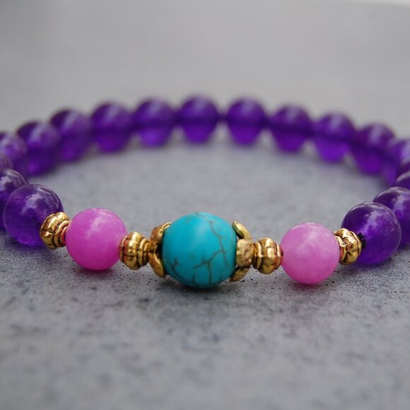 Amethyst Bracelet,Purple Amethyst Bracelet,8mm Beads,Purple Bracelet - Picture 1 of 2
